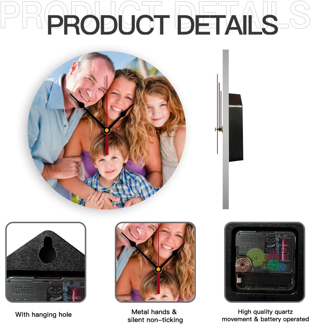 Generic Custom Clocks for Walls Personalized Picture Hanging Time Clocks Customize Gifts for Kitchen Bathroom Home Creative, 10inch-25cm