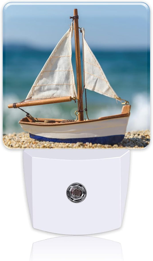Night Light for Kids Girls Boys, Tropical Sandy Beach and Sailboat LED Night Light Plug into Wall with Dusk to Dawn Sensor for Room Decor, Hallway, Kitchen, Bathroom, Nursery, Stairs