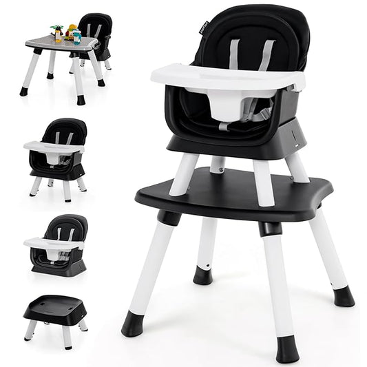 KOTEK Baby High Chair, 8 in 1 Convertible Highchairs for Babies and Toddlers, Building Block Table, Booster Seat, Toddler Chair with Removable Tray, Safety Harness, Dual Cushions (Black)