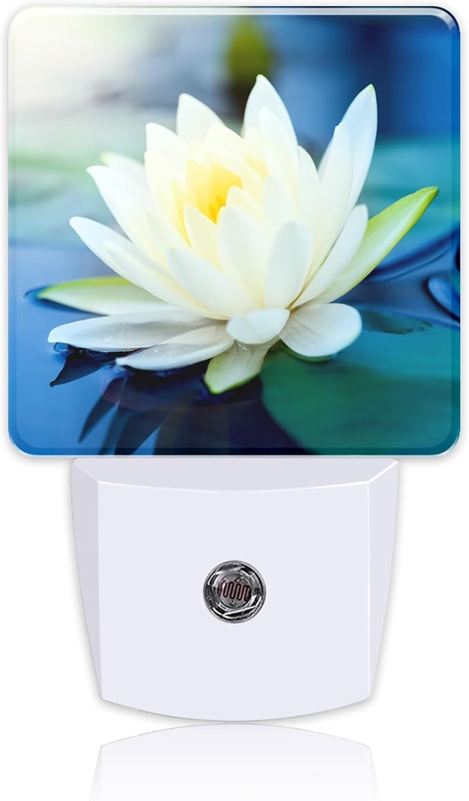 Night Light Plug into Wall White Lotus Flowers Night Light with Dusk to Dawn Sensor for Kid Girls Boys Women Men Room Decor, Hallway, Kitchen, Bathroom, Nursery, Stairs