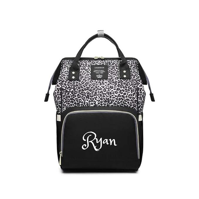 Personalized Large Diaper Bag Knapsack/Tote Bag/Backpack -Custom Monogram Embroidered for Infant/Baby Bag (Leopard 2)