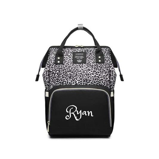 Personalized Large Diaper Bag Knapsack/Tote Bag/Backpack -Custom Monogram Embroidered for Infant/Baby Bag (Leopard 2)