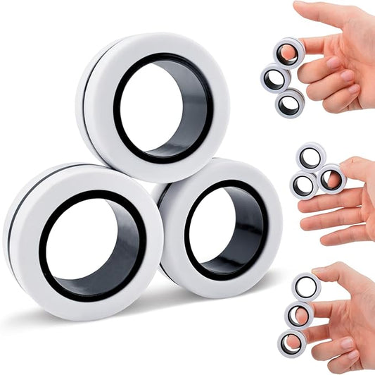 Cevioce 3 PCS Magnetic Ring Fidget Toys Set,ADHD Anxiety Magnetic Finger Spinner Pack for Teens Adults and Kids,Coolest Magnet Stress Relief Toy Birthdays Gifts for 8+ Year Old Boys Girls Present