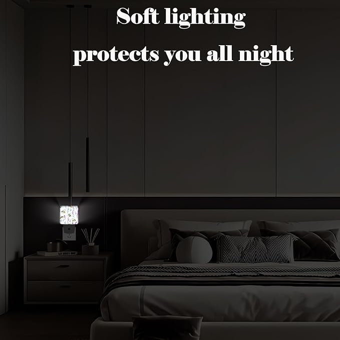 Bees and Lavender Flowers Night Light,Plug-in Night Lights with Dusk-to-Dawn Sensor for Stairway,Hallway,Bedroom Sleep Friendly Ideal for Women/Girls/Boys Gift,0.5w