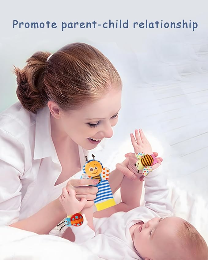 Bloobloomax Wrist and Foot Rattles - Hanging and Hand Bracelet Rattles, Ankle Socks for Newborns and Infants (12pcs)