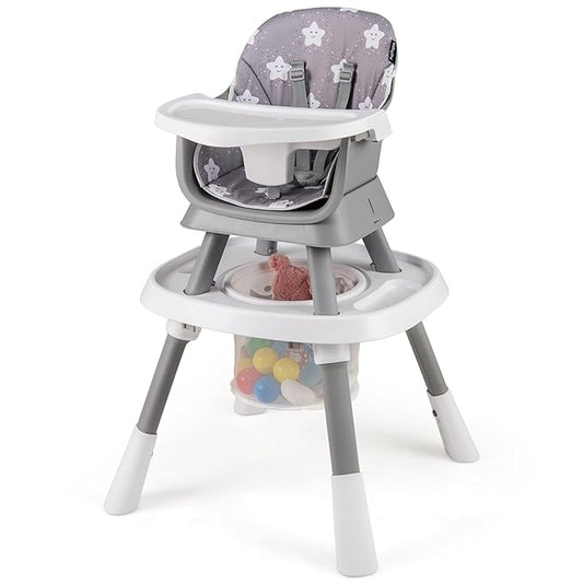 KOTEK 16 in 1 Convertible High Chair, Baby Highchair & Activity Center with Toys, Booster Seat, Building Block Table, Toddler Chair with 5-Point Harness, Removable Tray & Cushion (Gray)