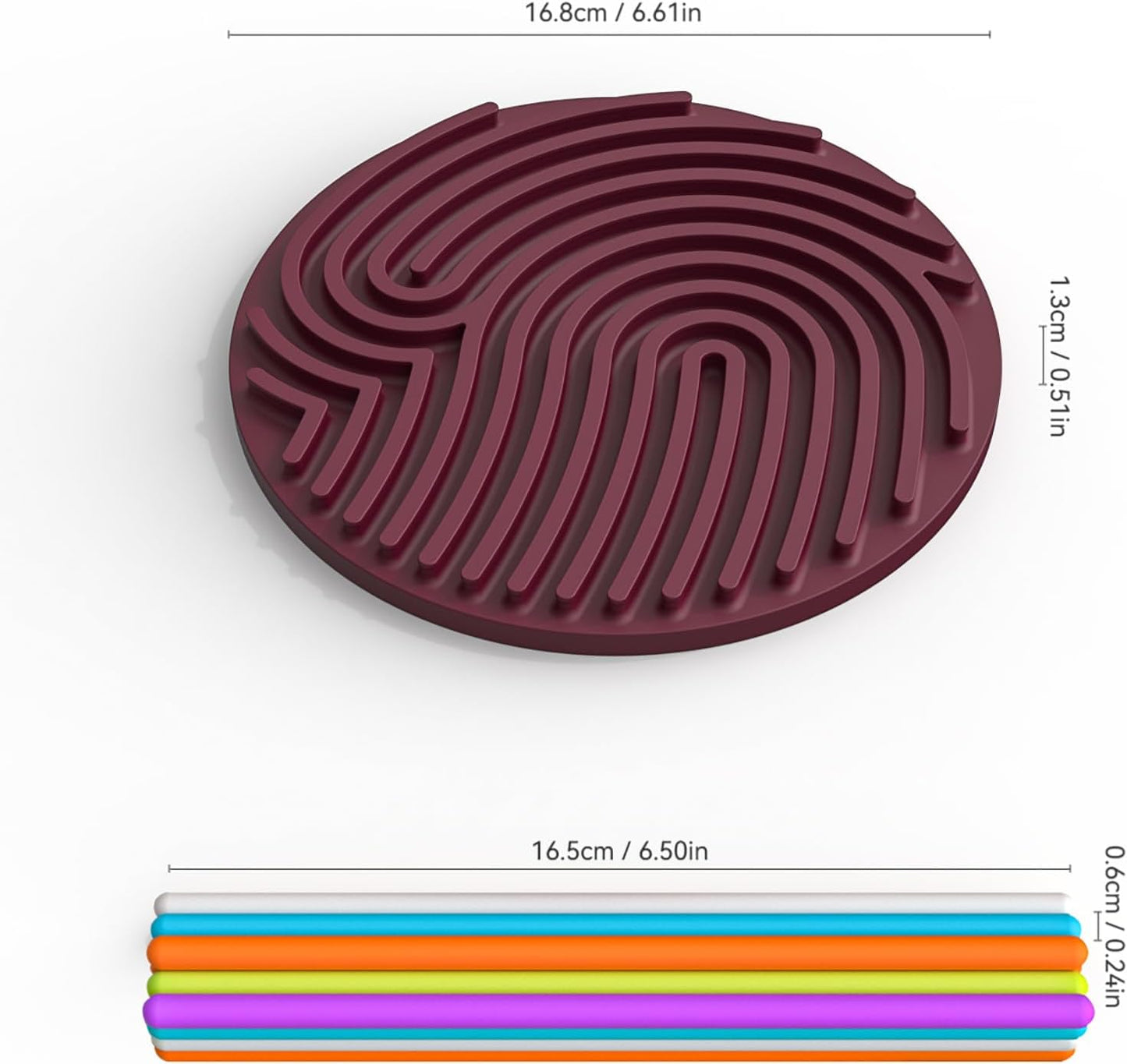 Silicone Sensory Activity Board, Silent Fidget Toys for Calming, Anxiety, Stress, ADHD and Autism, Kids 3+ & Adults, Portable with Travel Bag & 13 Colored Strings (Burgundy-Round Shape)