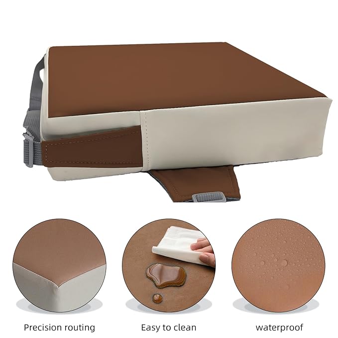 Booster Seat for Dining Table, PU Anti-Scratch Easy Cleaning Kids Toddler Booster Seat for Table, Portable Travel Increasing Cushion for Chair - Brown