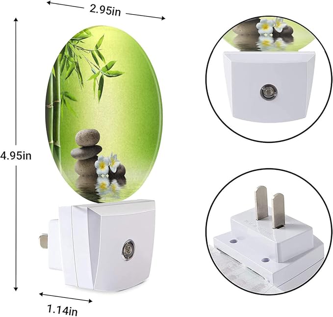 EKOBLA Meditation Night Light Bamboo Zen Stones Oriental Spa Peaceful Night Lights Plug into Wall Auto on/Off LED Round Lamp for Men Women Home Living Room Bathroom