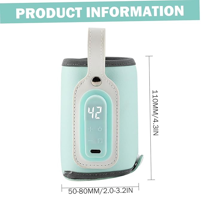 Baby Bottle Warmer, Temperature Adjustable PU Portable Bottle Warmer with Handle 21w Rechargeable Digital Display Baby Essentials