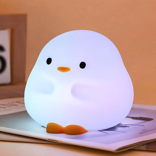 Duck Silicone Night Light for Kids - Color Changing LED Lamp with Soft Touch, USB Rechargeable & Long Battery - Cute Touch Control Duck Light for Kids Room & Birthday Gifts