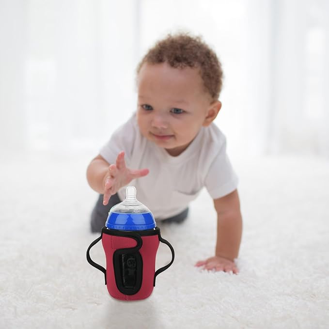 Beautyflier Glass Baby Bottle Sleeve Covers for 9oz Nature Baby Bottles with Dual Handle, 3.8mm Thicken Heat and Cold Retention Baby Bottle Sleeve (Red+Blue)