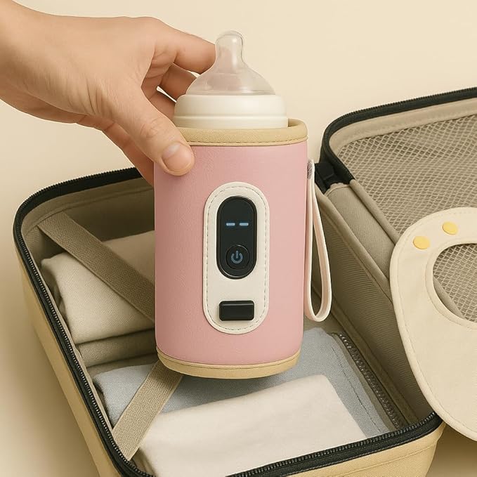 Travel Baby Bottle Warmer with USB for Girls – Digital Display, Adjustable Heating, Insulated Portable Sleeve for Warming Milk, Formula & More – Great for Car Trips, Strollers & On-The-Go Feeding