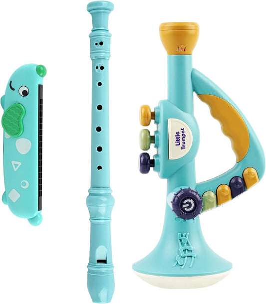Generic Toddler Musical Instruments Toy, Trumpet, Harmonica, Recorder Flute for Kids Baby, Musical Toys Set for Children, Gifts for Boys Girls Ages 2 3 4 5, Blue