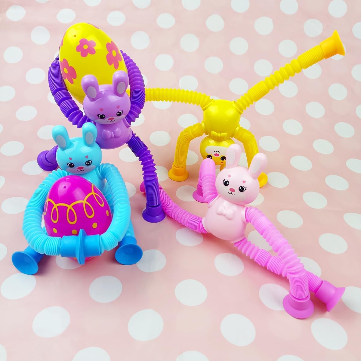 Anditoy 4 Pack Easter Bunny Suction Cup Pop Tubes Toys Sensory Toys for Kids Boys Girls Toddlers Easter Basket Stuffers Gifts Party Favors
