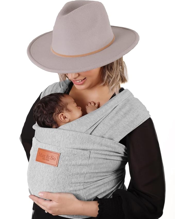 Baby Wrap Carrier - Premium Cotton Baby Carrier Wrap for Newborn to Toddler- Infant Carrier- Baby Holder One Size Fits All with Front Pocket (Grey) by Max&so