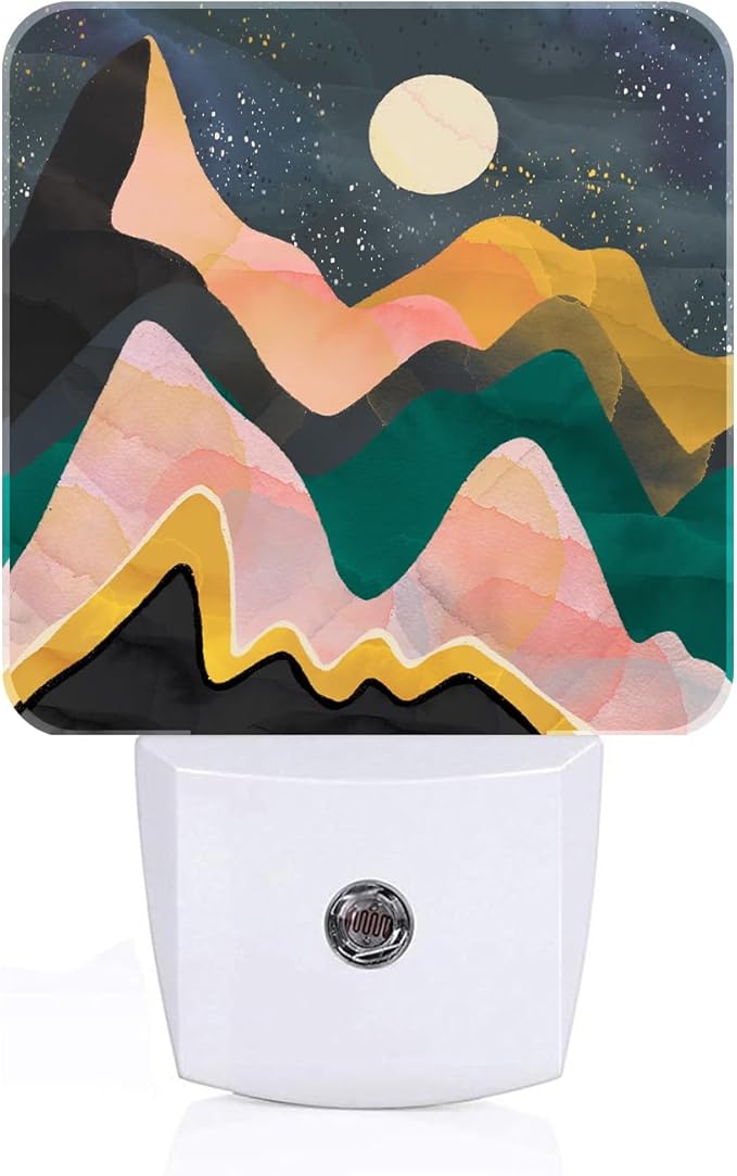 Mountains Night Sky Moon Night Light,Plug Into Wall Decor for Stairway,Hallway,Kitchen,Dusk to Dawn Sensor Nightlights for Boys/Girls/Women/Men Room Gifts