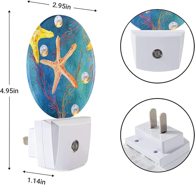 EKOBLA Starfish Night Lights Plug into Wall Ocean Sea Coral Fish Pearl Reed Seashell Plug-in Nightlights Home Auto Sensor LED Dusk to Dawn Light for Bedroom Bathroom Kitchen Corridor