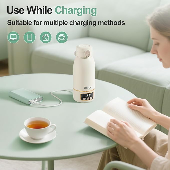 Portable Bottle Warmer for Travel, Formula Warmer On The Go, Milk Warmer for Breastmilk Water Soup, with Fast Heating, 17 OZ to Meet Your All-Day Needs, for Outdoor, Car, Journey