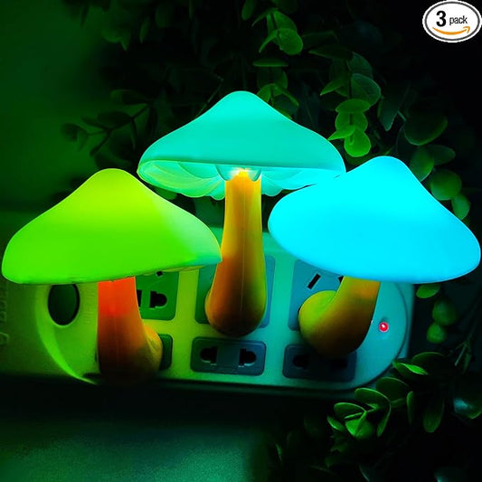 AUSAYE 3 Pack Sensor LED Night Light Plug in Lamp 7 Color Changing Mushroom Light Cute Night Lights for Adults Kids NightLight Bedroom,Bathroom,Toilet,Hallway,Stairs,Kitchen,Basement