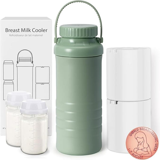 Portable Breast Milk Cooler Bottle, 22oz Capacity Breastmilk Chiller for Travel Mom, 360° Cooling Keeps Milk Fresh for 24 Hours, Breastfeeding Essentials with 2pcs Bottle for Breastmilk Storage