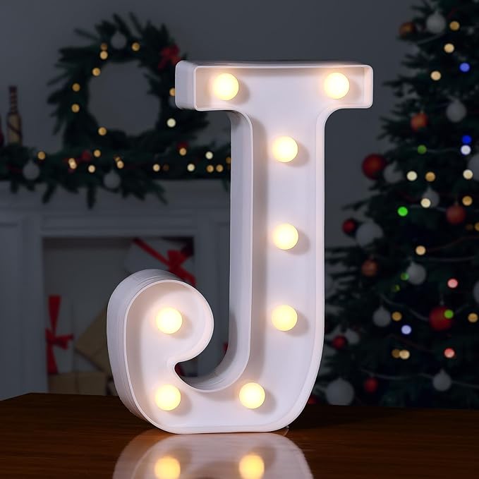 Foaky LED Letter Lights Sign Marquee Light Up Letters Sign for Night Light Wedding/Birthday Party Battery Powered Christmas Lamp Home Bar Decoration(J)