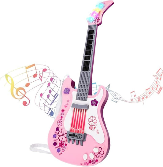 M SANMERSEN Kids Guitar for Girl Music Toy Electric Pink Guitars with Strap for Kid Toddler Musical Instrument Toys for 3 4 5 Year Old Girls Gifts
