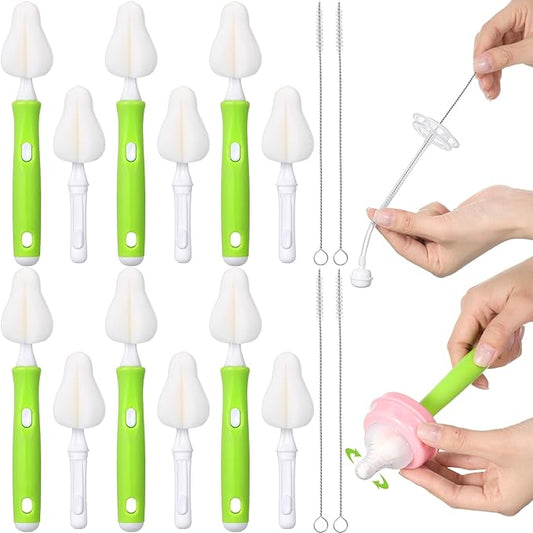22 Pcs Sponge Bottle Nipple Brushes Set Including 12 Pcs Bottle Sponge Brush Heads 6 Interchangeable Nipple Brush Handles and 4 Long Straw Brushes for Baby Bottles