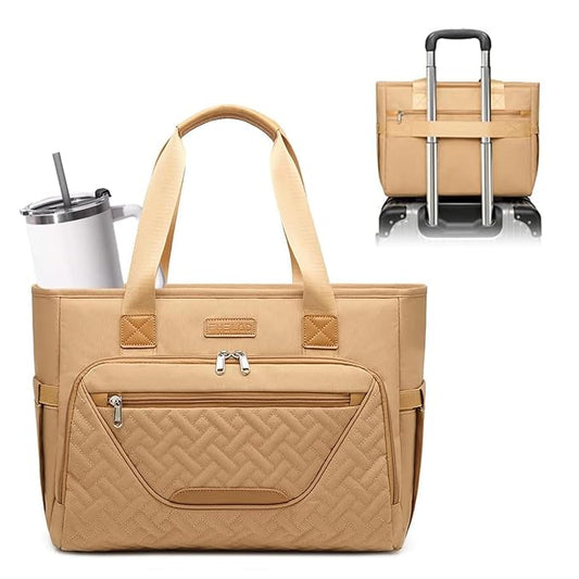 Diaper Bag Tote for Women, Travel Diaper Bag with Insulated Pocket for Toddler & Newborn. Baby Bag with 15.6 Inch Laptop Compartment (Light Brown)