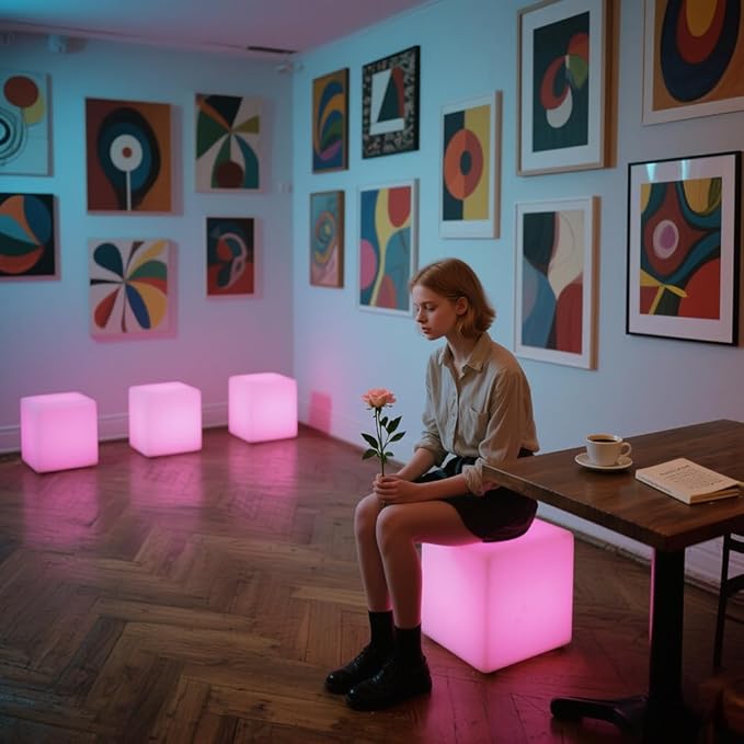 14-inch LED Cube Light, Rechargeable Glowing LED Low Chair w/Remote, 16 Changing Colors Cube Mood Floor Lamp, Waterproof Square Table/Seat Mood Lighting for Home Garden Patio Party Decor