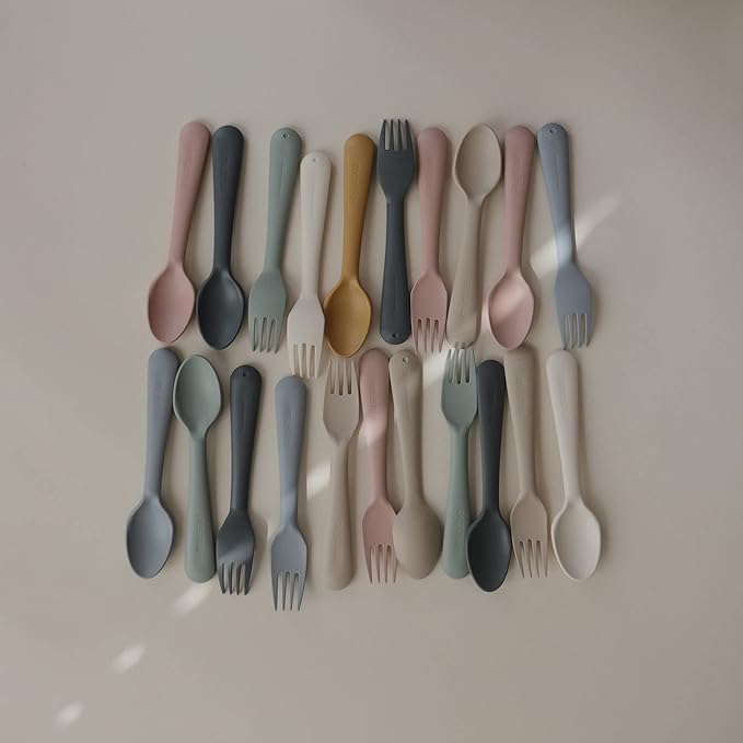 mushie Flatware Fork and Spoon Set for Toddlers | Made in Denmark (Ivory)