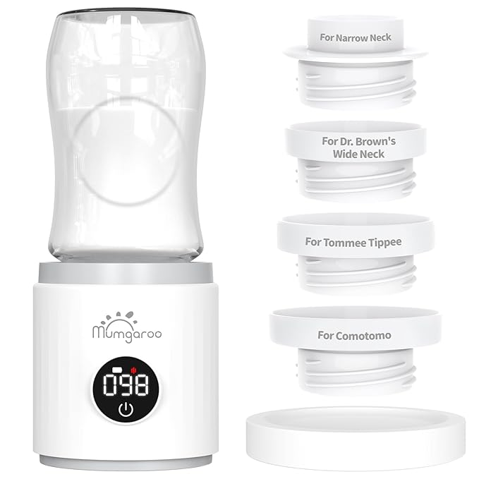 Bottle Warmer, Portable Bottle Warmer, Fast Heating Baby Bottle Warmer with 4 Adapters, Rechargeable Travel Bottle Warmer with Precise Temperature Control for Breastmilk Formula