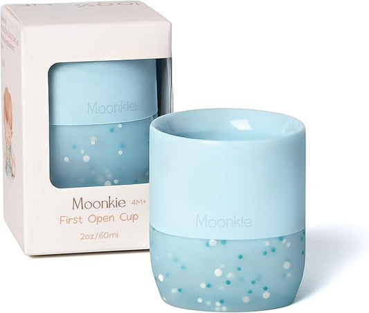 Moonkie Silicone Baby Cup 4 Months+ | Tiny Open Training Cup for Infants with Confetti Sprinkles | Baby-Led Weaning Essential | 2 oz (Ether, 1 Pack)