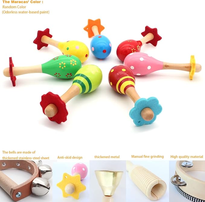 Wooden Musical Instruments Set for Children,Safe and Friendly Natural Materials,Kid's Music Enlightenment,Percussion Instrument Music Toys Kit for Preschool Education,Storage Bag