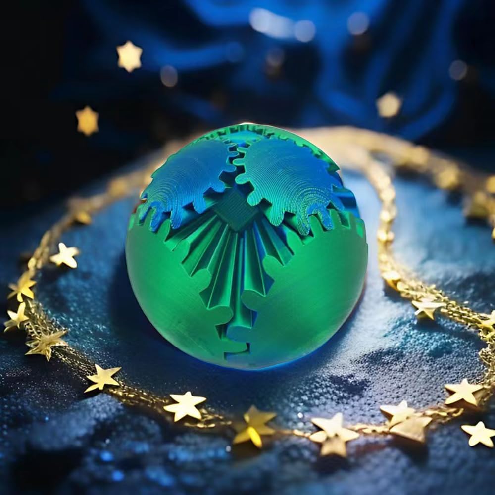 Gear Ball Gear Sphere 3D Printed Gear Ball Cube Fidget Toys Spin Ball Gear Sphere Puzzle Stress Cube Desk Toys Creative Gifts for Adults Kids(Green Blue-10)