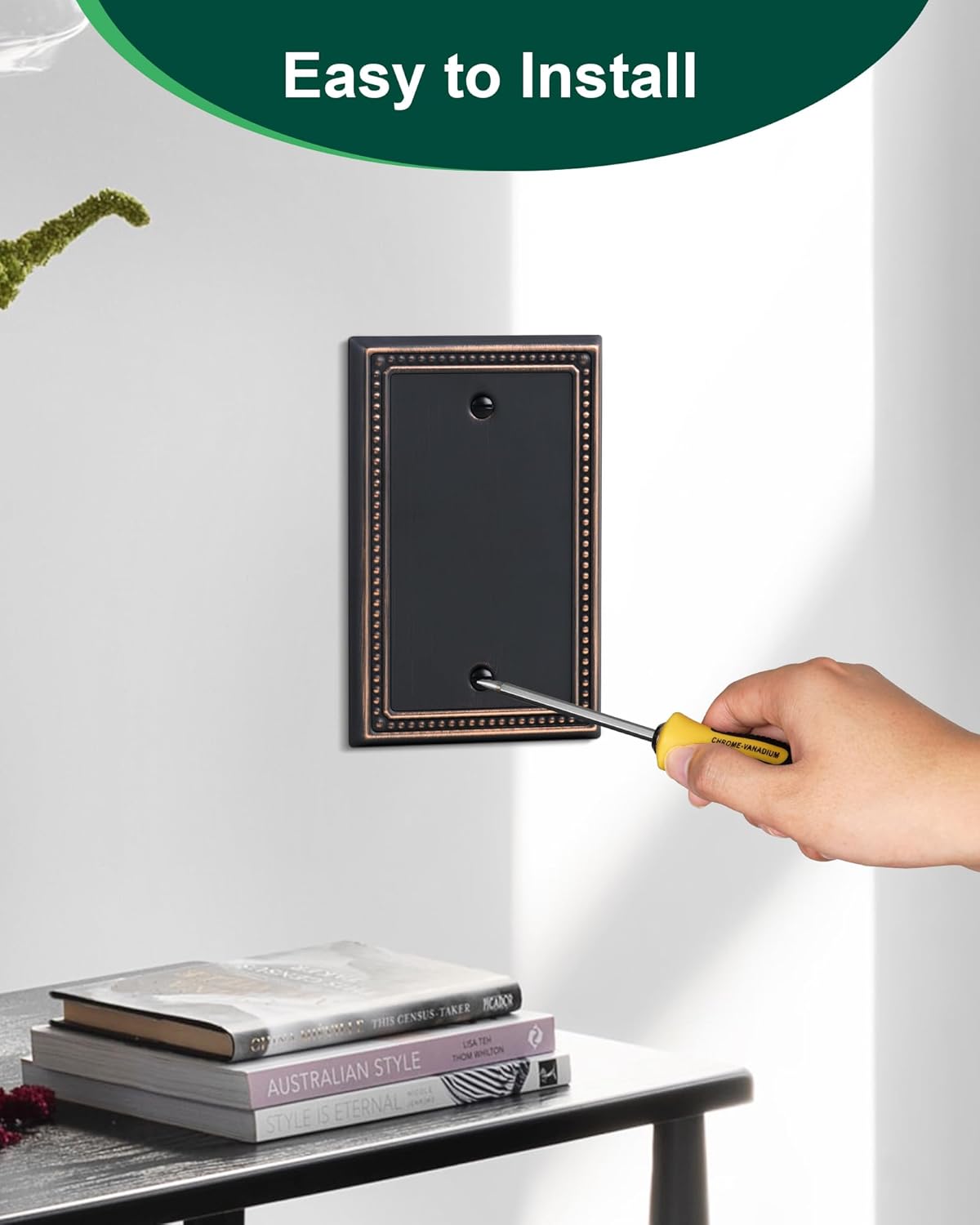 2-Pack Blank Outlet Cover Wall Plate, Metal Switch Plates Outlet Covers, Aged Bronze Pearls Beaded Decorative Wall Plates