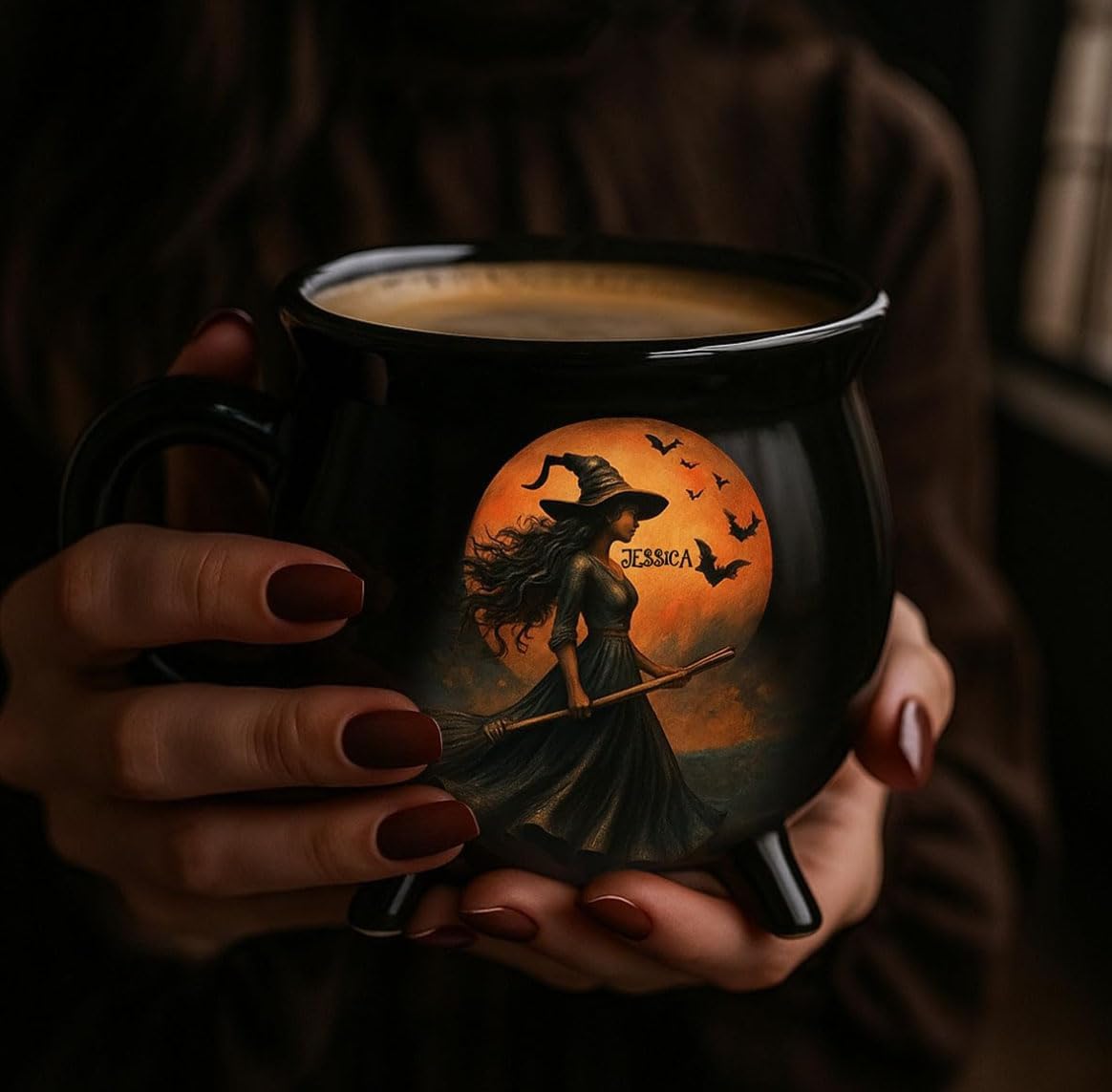 Custom Witch Cauldron Mug, Witch Themed Halloween Coffee Mug, Personalized Witches Brew Halloween Coffee Mug For Women, Besties, Family, Witches Cauldron (2 Pcs)