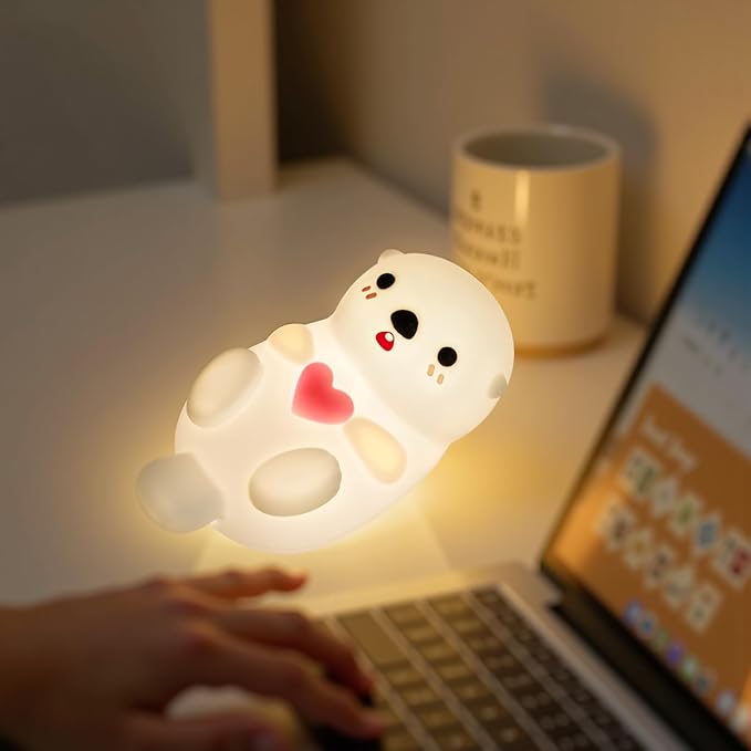 Huggwaii Upgrade Otter Night Light for Kids – Cute Silicone Squishy Kids Night Light, Dimmable & Rechargeable LED Otter Lamp, 1200mAh Battery, Soft Nursery Nightlight for Toddler Room Decor & Gifts