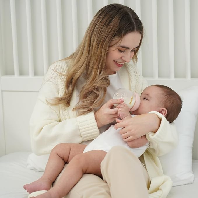 Glass Baby Bottles,Anti Colic Breastfeeding Bottle with Natural Response Nipple Size S,Wide Neck Slow Flow Baby Bottle for Baby,Newborn,Preemie 0-3 0-6 Month,BPA Free (Pink, 2 Pack, 4 Ounce)