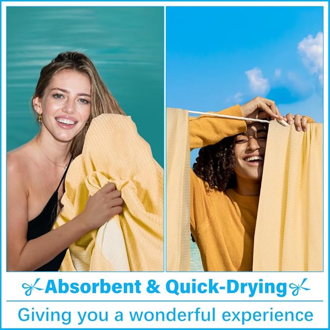 Oversized Turkish Beach Towel Blanket XXL Cotton Sandproof Towels Boho Woven Extra Large Big Sand Free Giant Throw Thick Blankets Huge Quilt XL Picnic Camping Necessities Cloud For Adult Gifts Yellow