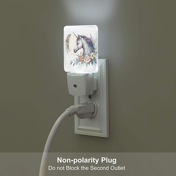 Watercolor Magic Unicorn and Flowers Night Light,Plug-in Night Lights with Dusk to Dawn Sensor for Stairway,Hallway,Bedroom Sleep Friendly Ideal for Women/Girls/Boys Gift,0.5w
