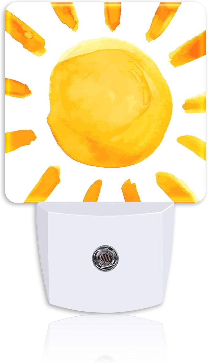 Night Light,Boho Watercolor Sun Plug-in Night Light Auto Dusk-to-Dawn Sensor Energy Efficient LED Lamp for Room Decor,Hallway,Kitchen,Bathroom,Nursery,Stairs