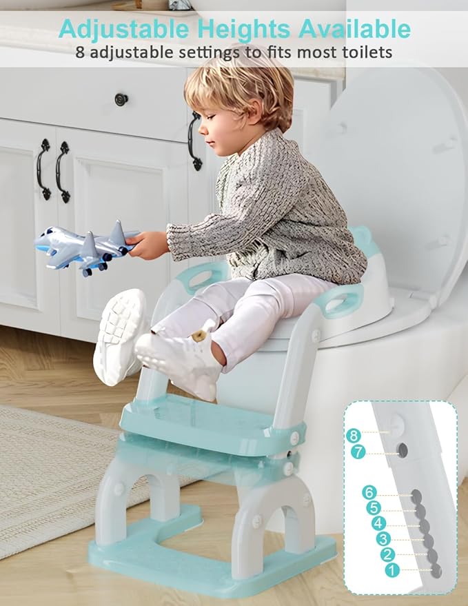 Potty Training Seat with Step Stool Ladder, Potty Training Toilet Seat with Soft Seat Splash Guard, Adjustable Height, 2 in 1 Potty Seats for Toddlers Kids Boys Girls