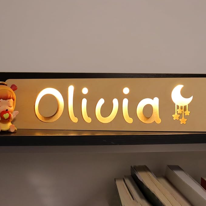 Personalized Baby Gift Name Night Light for Kids Nursery Decor with Engraved Text Greetings On Back, Baby 1st Birthday Gifts for Girl and Boy (Warm Light)