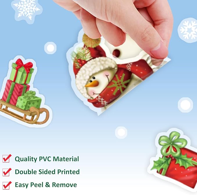 Christmas Window Clings，Snowflake Stickers，Snowman Decals，Stickers for Windows Glass，Winter Window Cling，Christmas Decorations Holiday