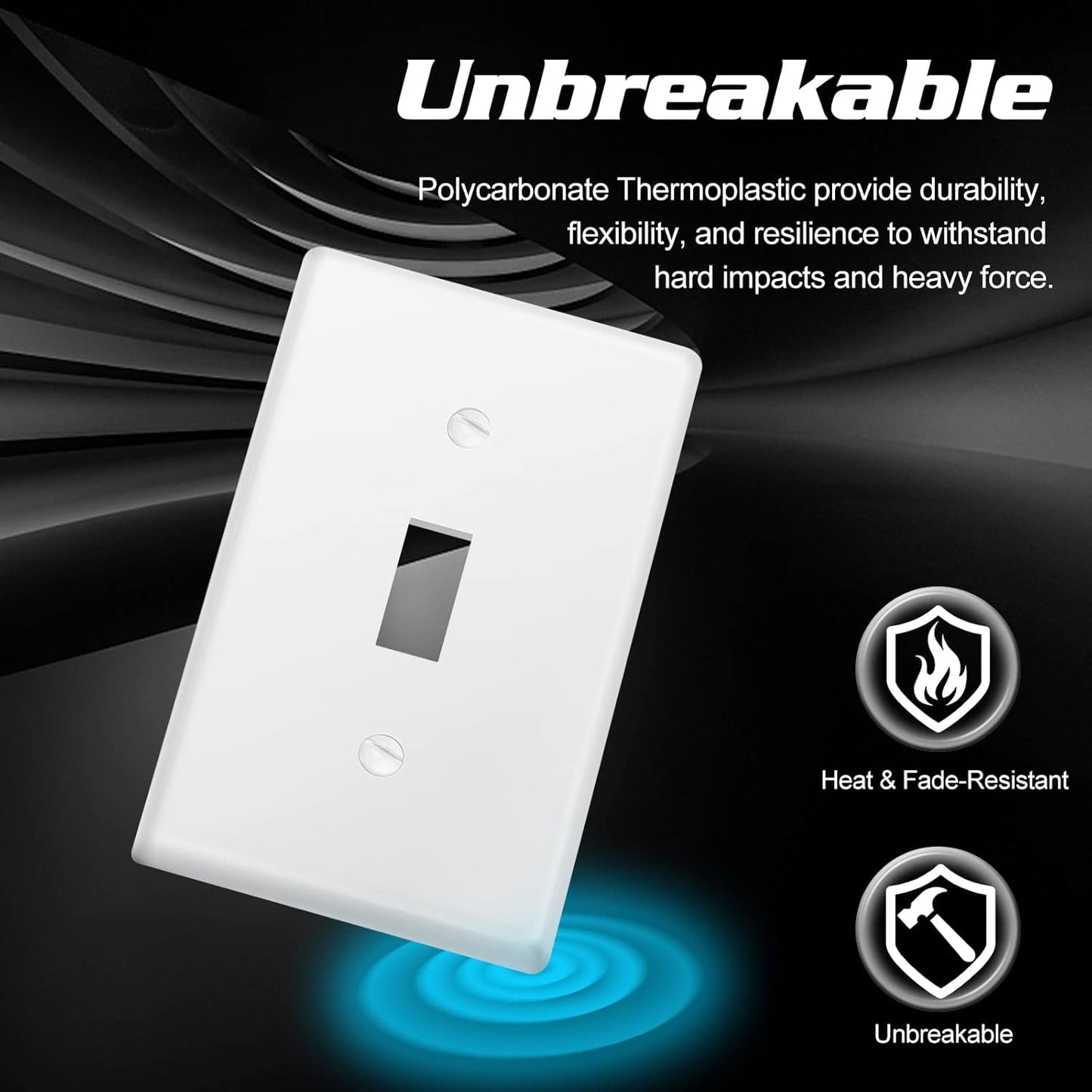 Decorator Wall Plate Toggle Light Switch Plate Outlet Cover,Unbreakable Polycarbonate Thermoplastic, White (10-Pack, Single Toggle-White)