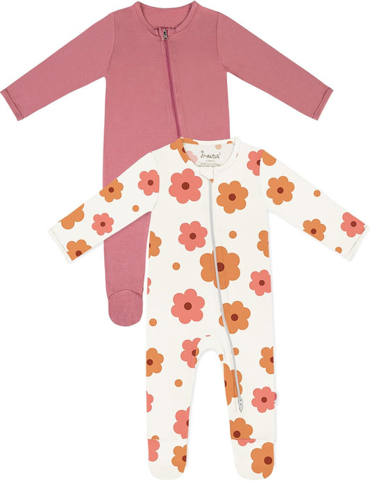 Jimonda Bamboo Baby Pajamas,Unisex Boys Girls One-Piece Footies,Long Sleeve Sleepers 2-Way Zip closure Romper