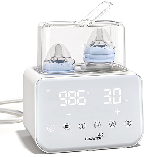 Baby Bottle Warmer, Grownsy 10-in-1 Fast Bottle Warmer Accurate Temp Control, with LCD Display, Timer, Defrost, Sterili-zing, Keep 24H, Double Bottle Warmer for Breastmilk& Formula, Heat Baby Food