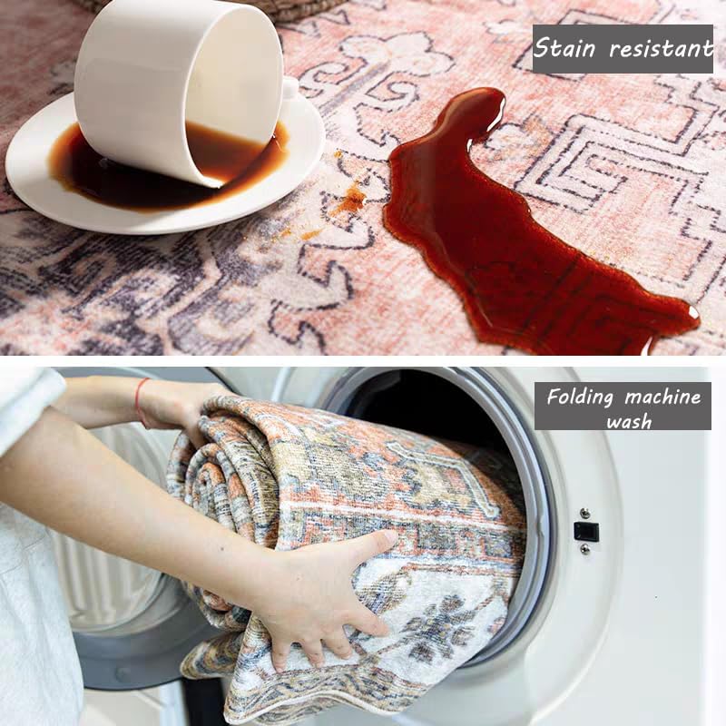 8x10 Washable Area Rug Medallion Distressed Design Boho Medallion Non-Shedding Easy Care Ideal for High Traffic Areas in Living Room Bedroom Kitchen Office Coffee Table Large Carpet