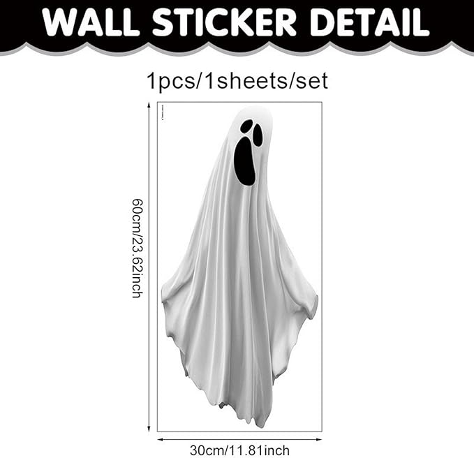 Halloween Window Clings for Glass 1 Sheets Ghost Reusable Window Decals Spooky Window Stickers for Halloween Fall Party Supplies Home School Office Glass Decorations